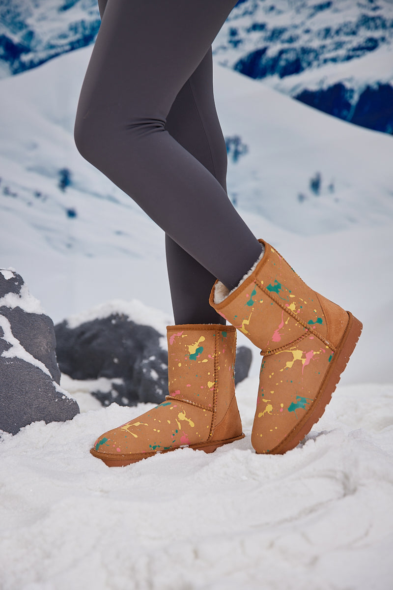 UGG Valerie Graffiti Patterned Shearling Boots - Chestnut