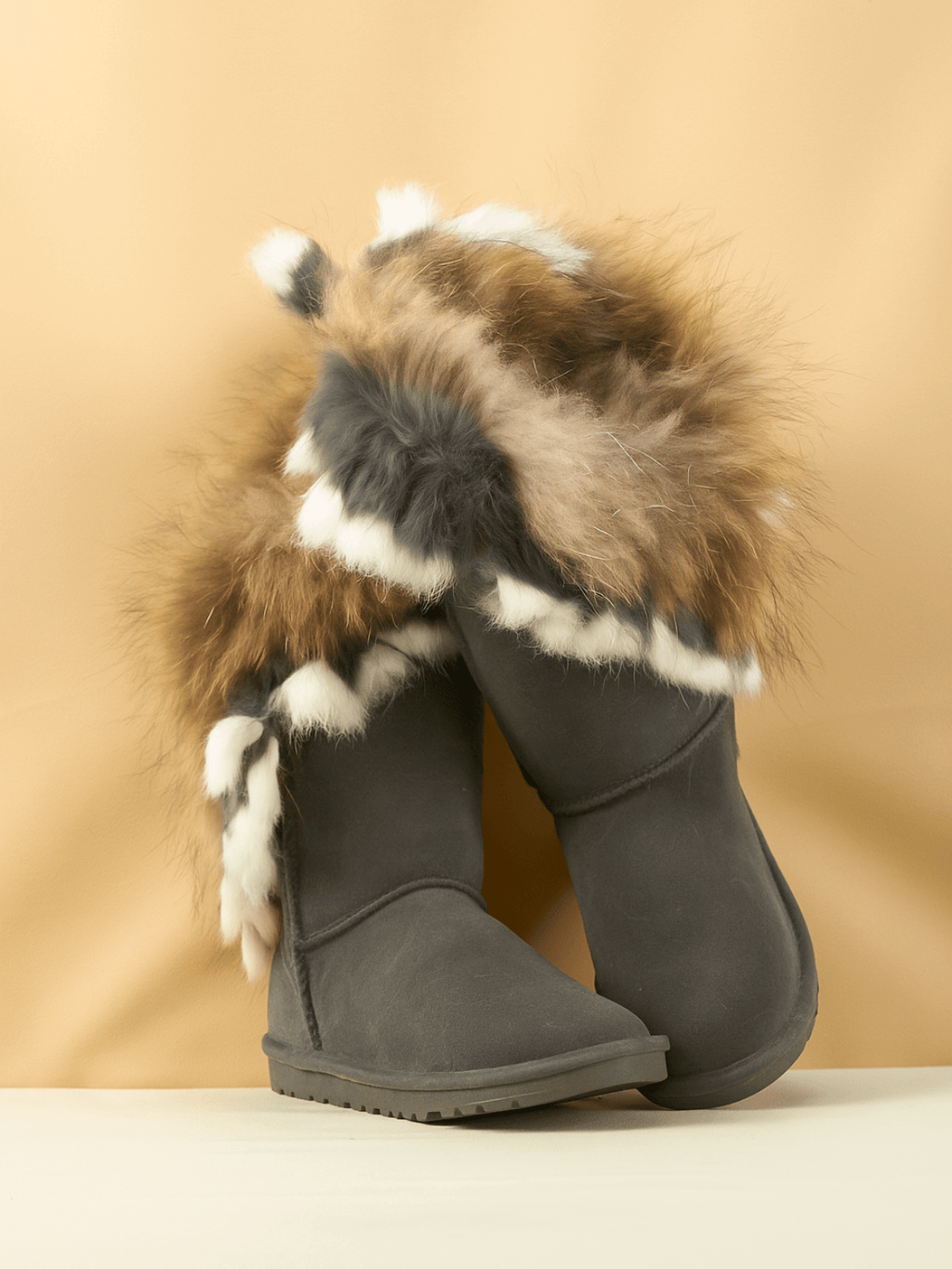 UGG Faux Fur Wool-Lined Grazing Calf Boots - Grey