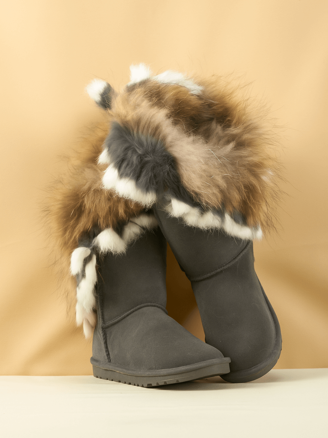 UGG Faux Fur Wool-Lined Grazing Calf Boots - Grey