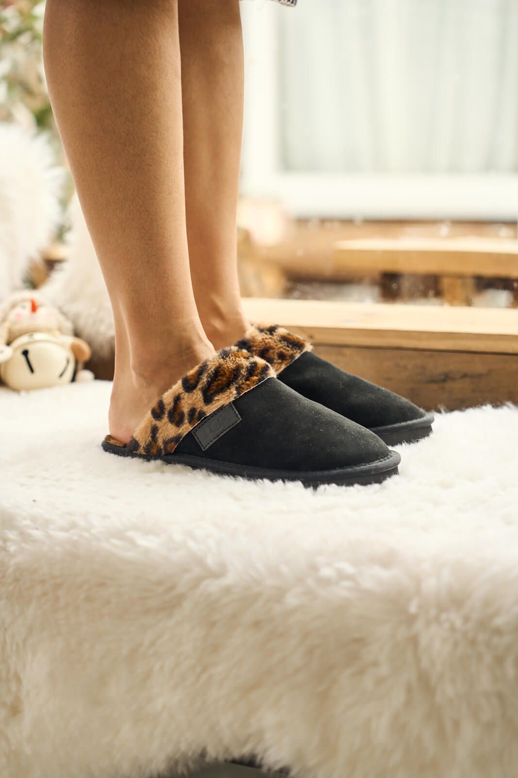 UGG Wild Whisper Animal Wool-Lined Slipper - Black