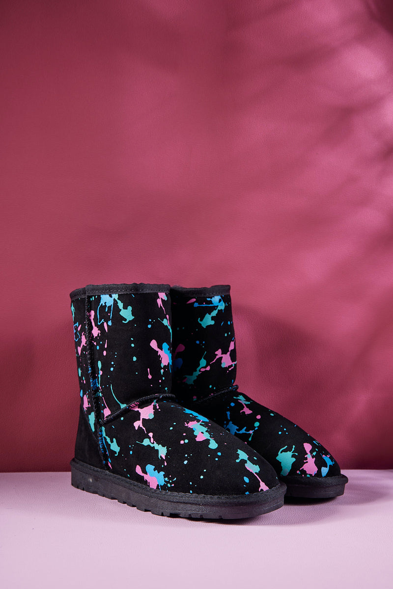 UGG Valerie Graffiti Patterned Shearling Boots - Black