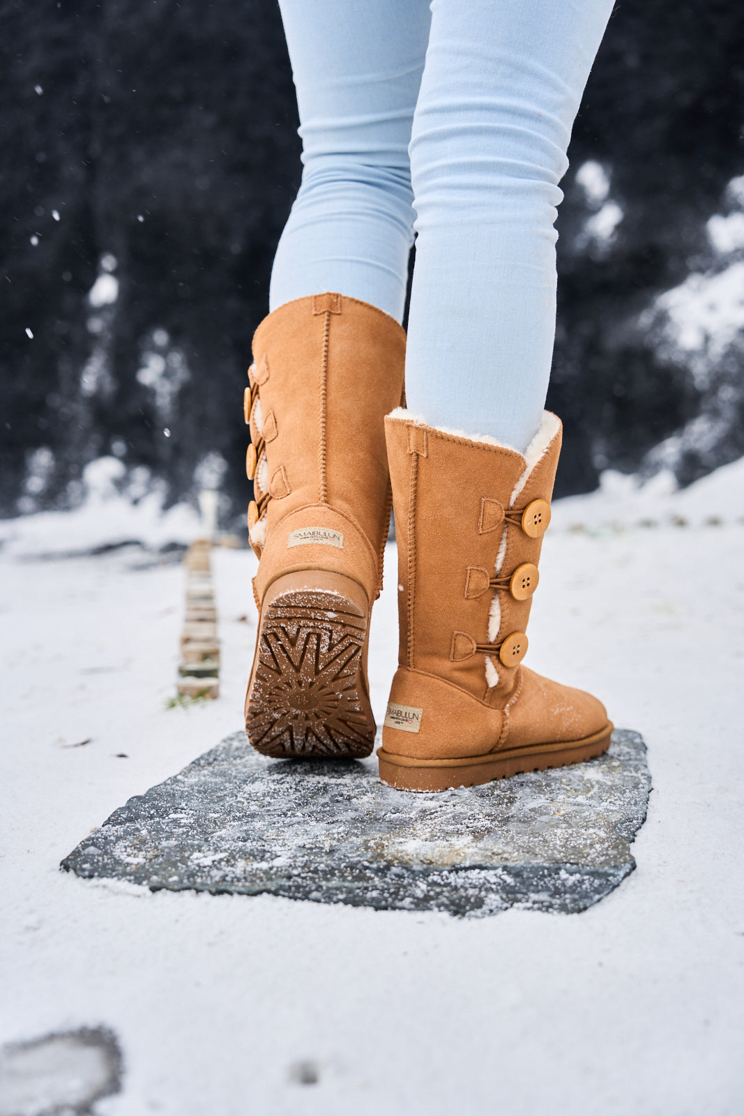 UGG Side Button Faux Fur-Lined Leather Suede Boots - Chestnut