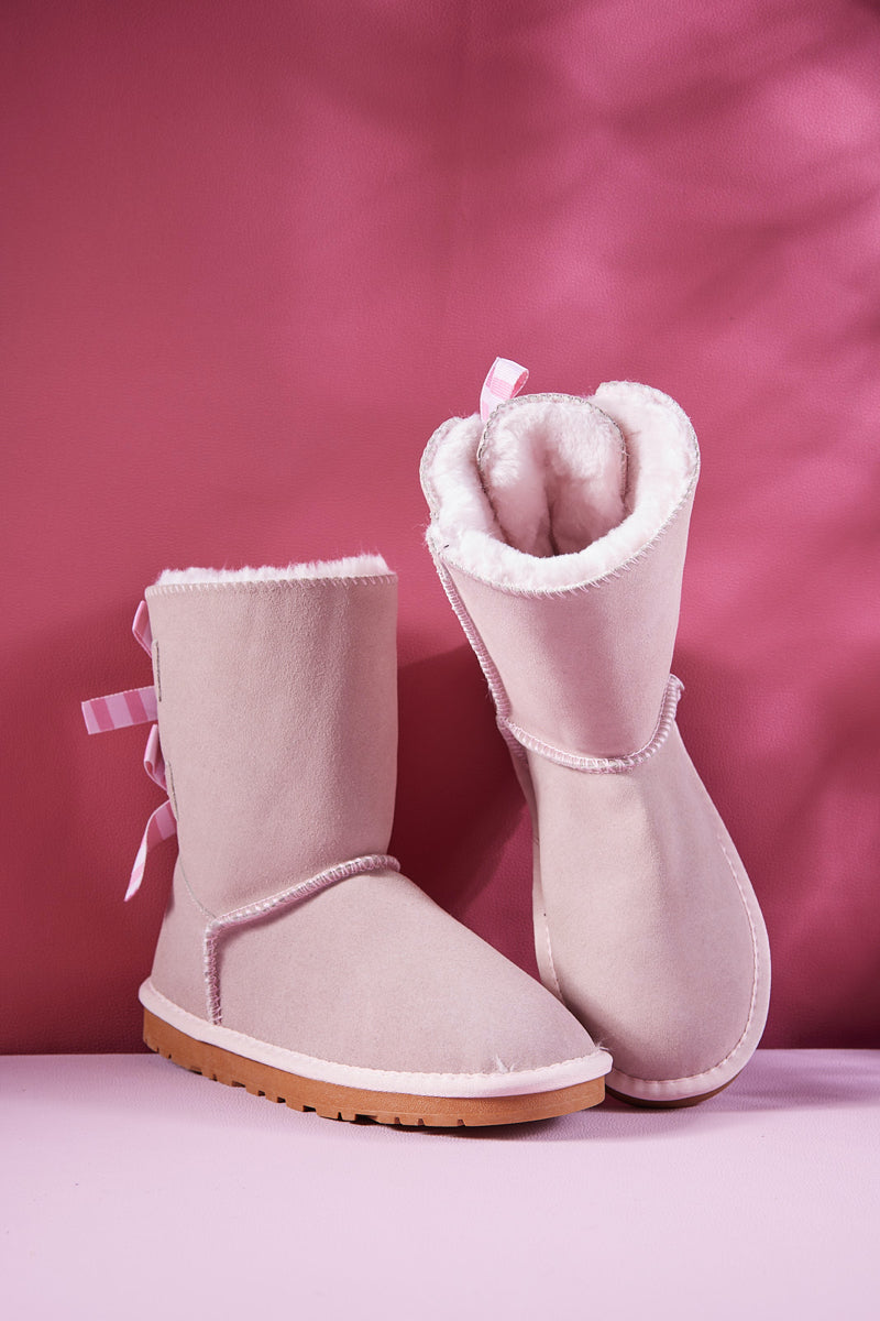 UGG Serenity Striped Bailey Bow Shearling Boots - Pink