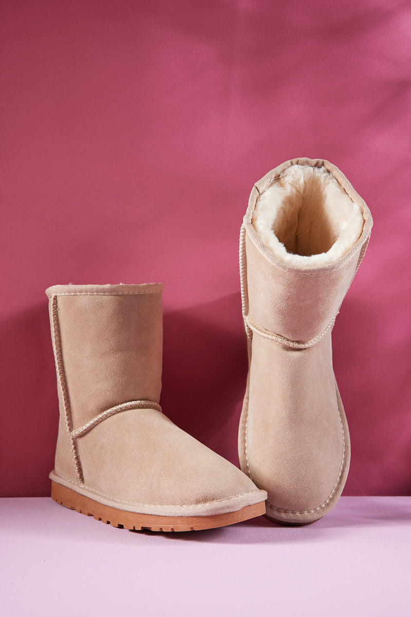 UGG Lovett Wool Blend Suede Shearling Boots - Sand