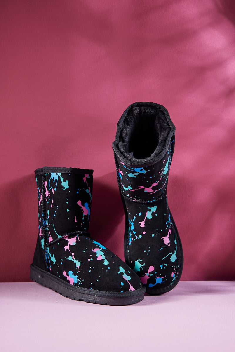 UGG Valerie Graffiti Patterned Shearling Boots - Black