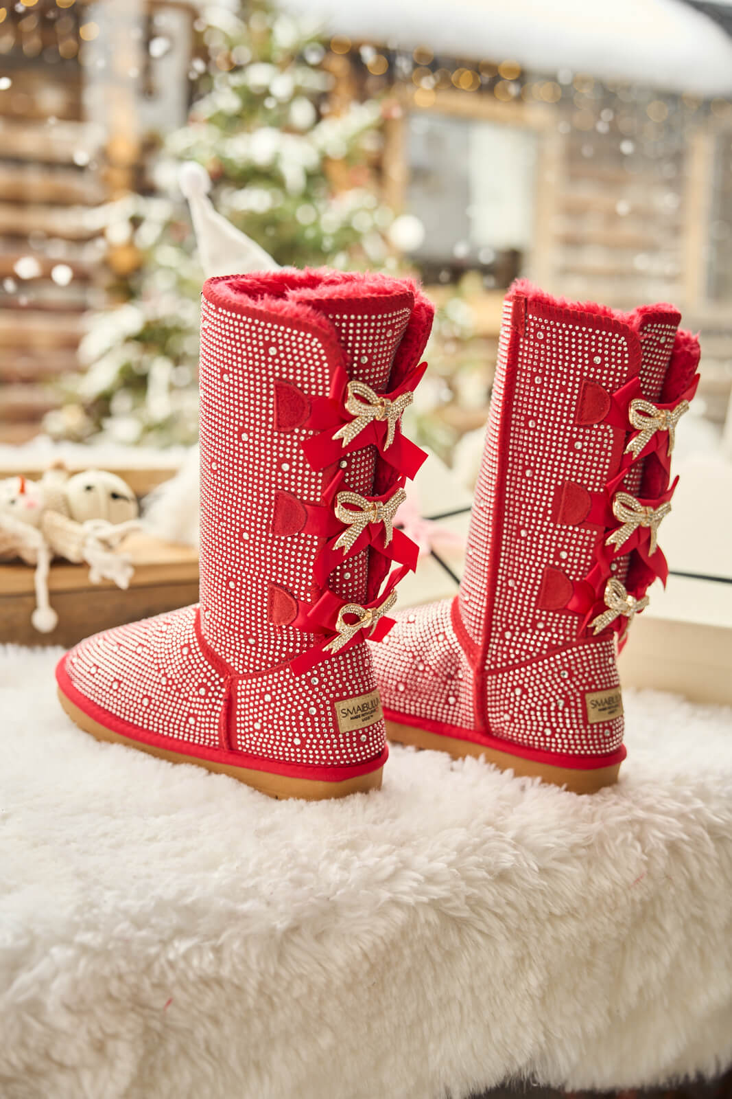 UGG Swifties Diamond Stage Ribbon Bows Suede Boots - Red