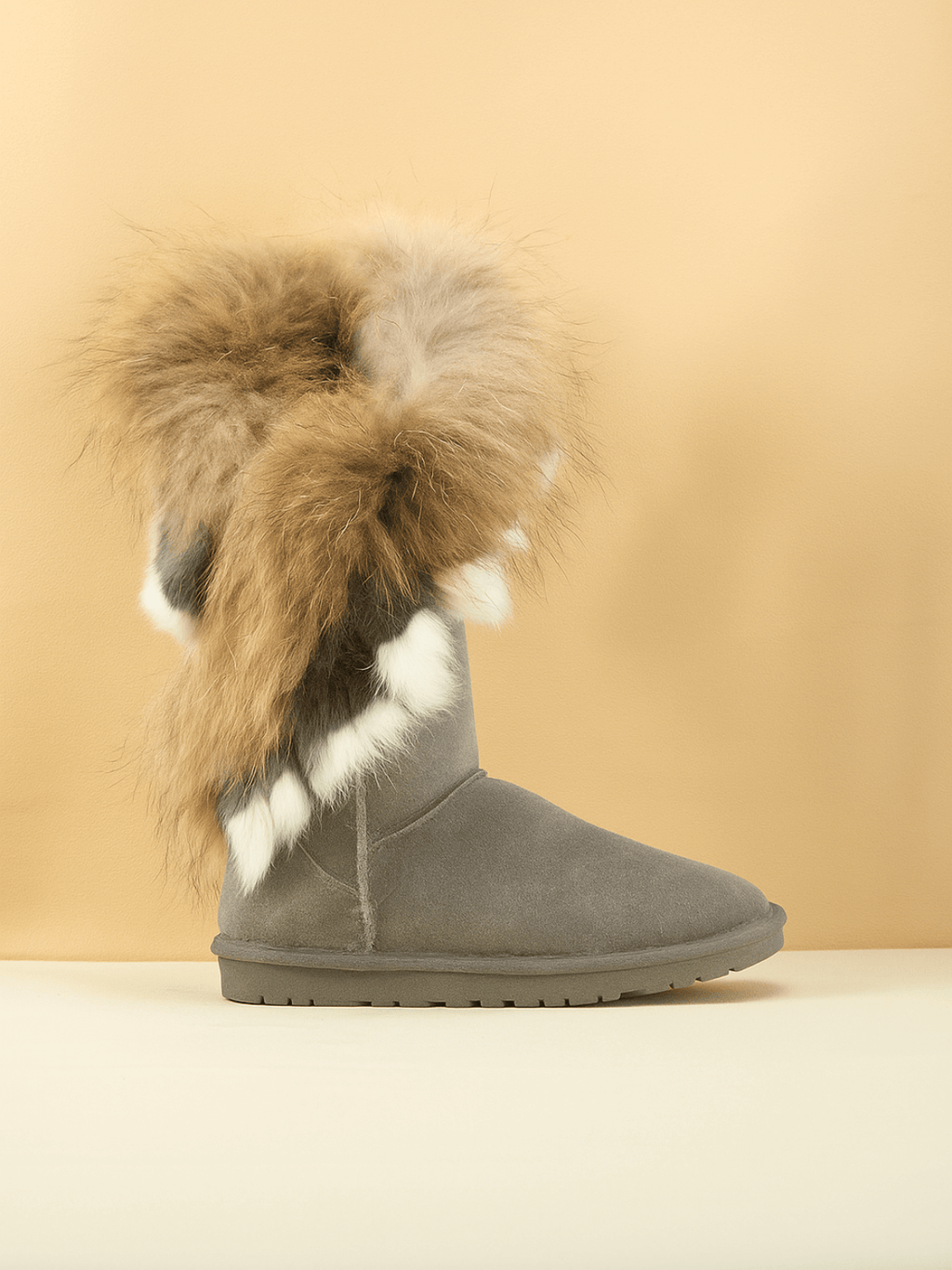 UGG Faux Fur Wool-Lined Grazing Calf Boots - Grey