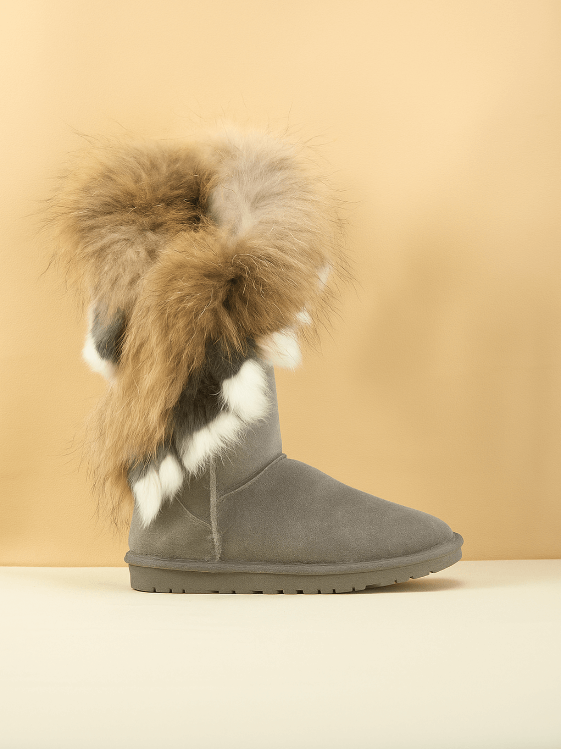 UGG Faux Fur Wool-Lined Grazing Calf Boots - Grey