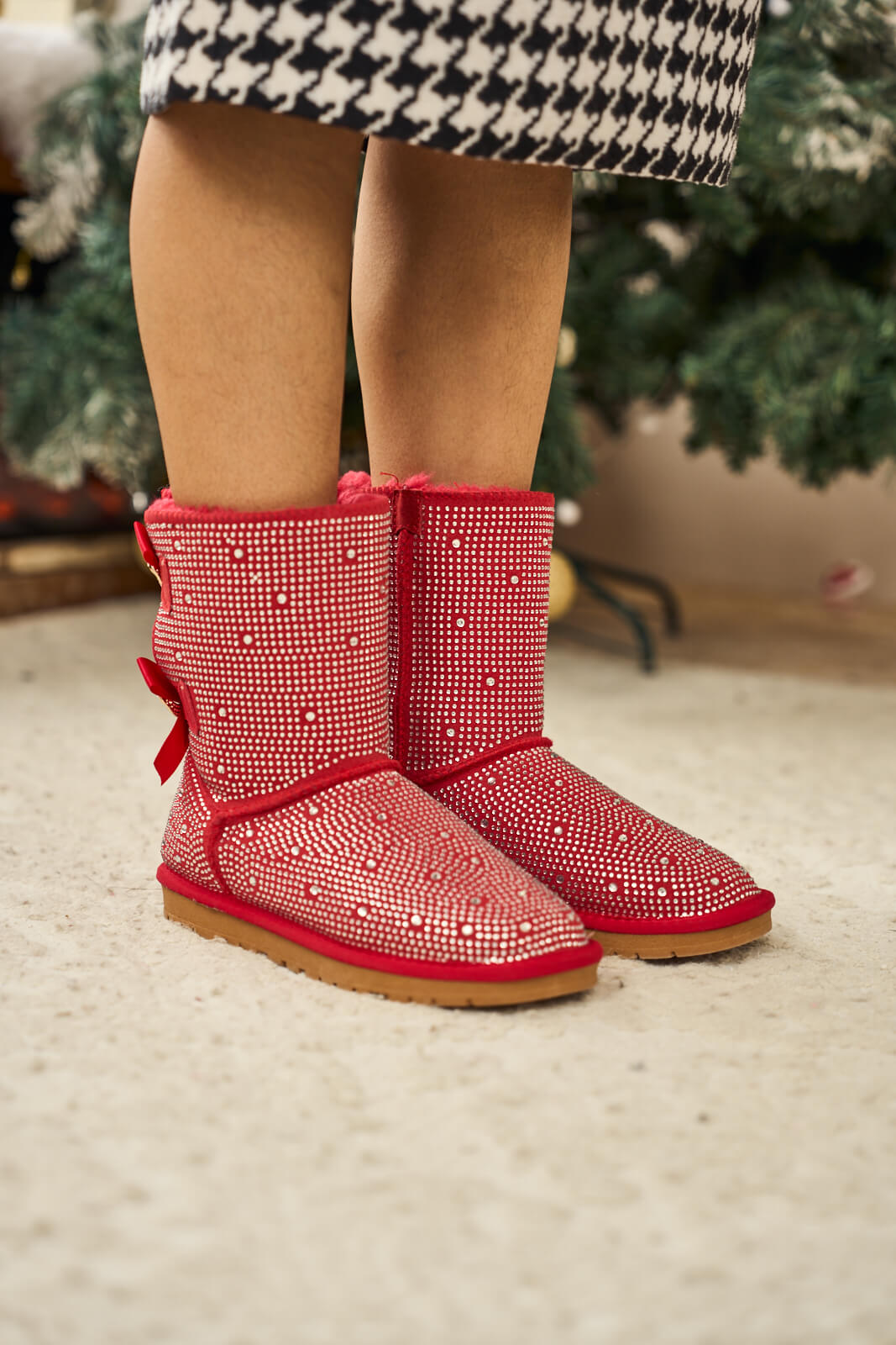 UGG Tay Tay Shine On Stage Diamond Bows Suede Boots - Red