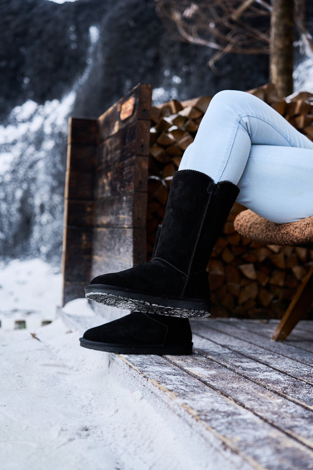 UGG Side Button Faux Fur-Lined Leather Suede Boots - Black