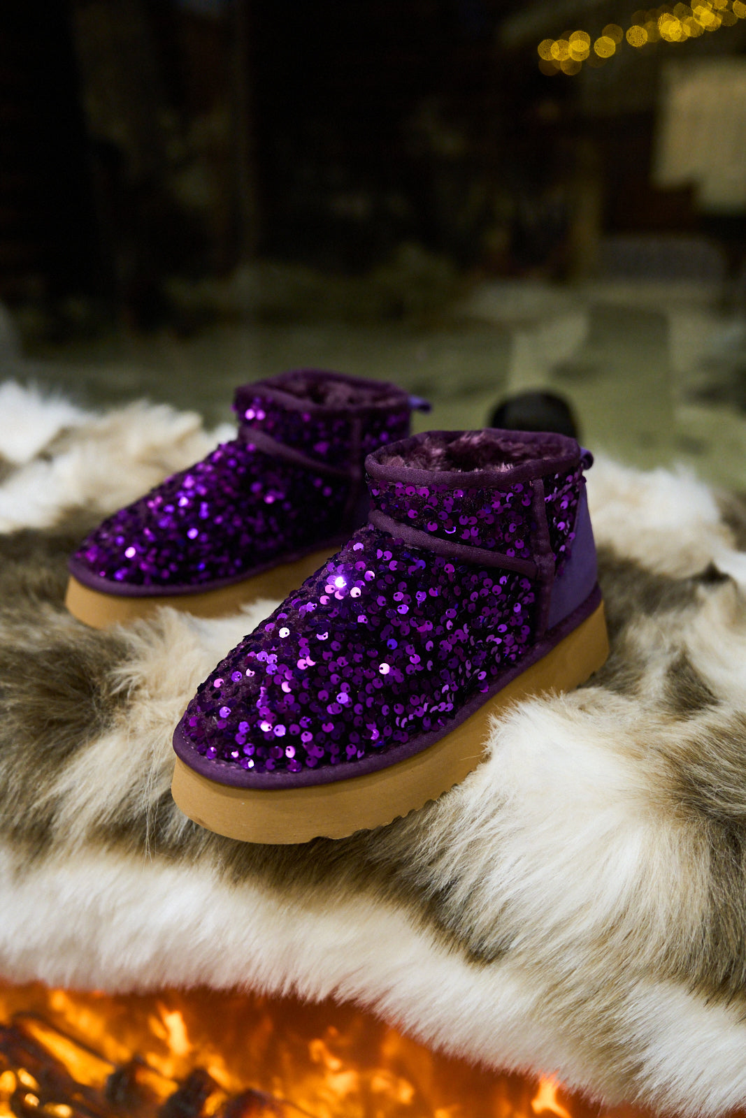 UGG Mini Glitter Low Ankle Platform Boots - Purple