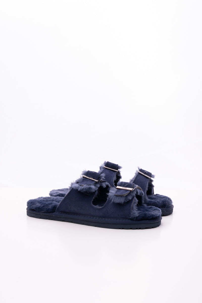 UGG Woolen Lined Double-Strap Suede Sandal - Navy