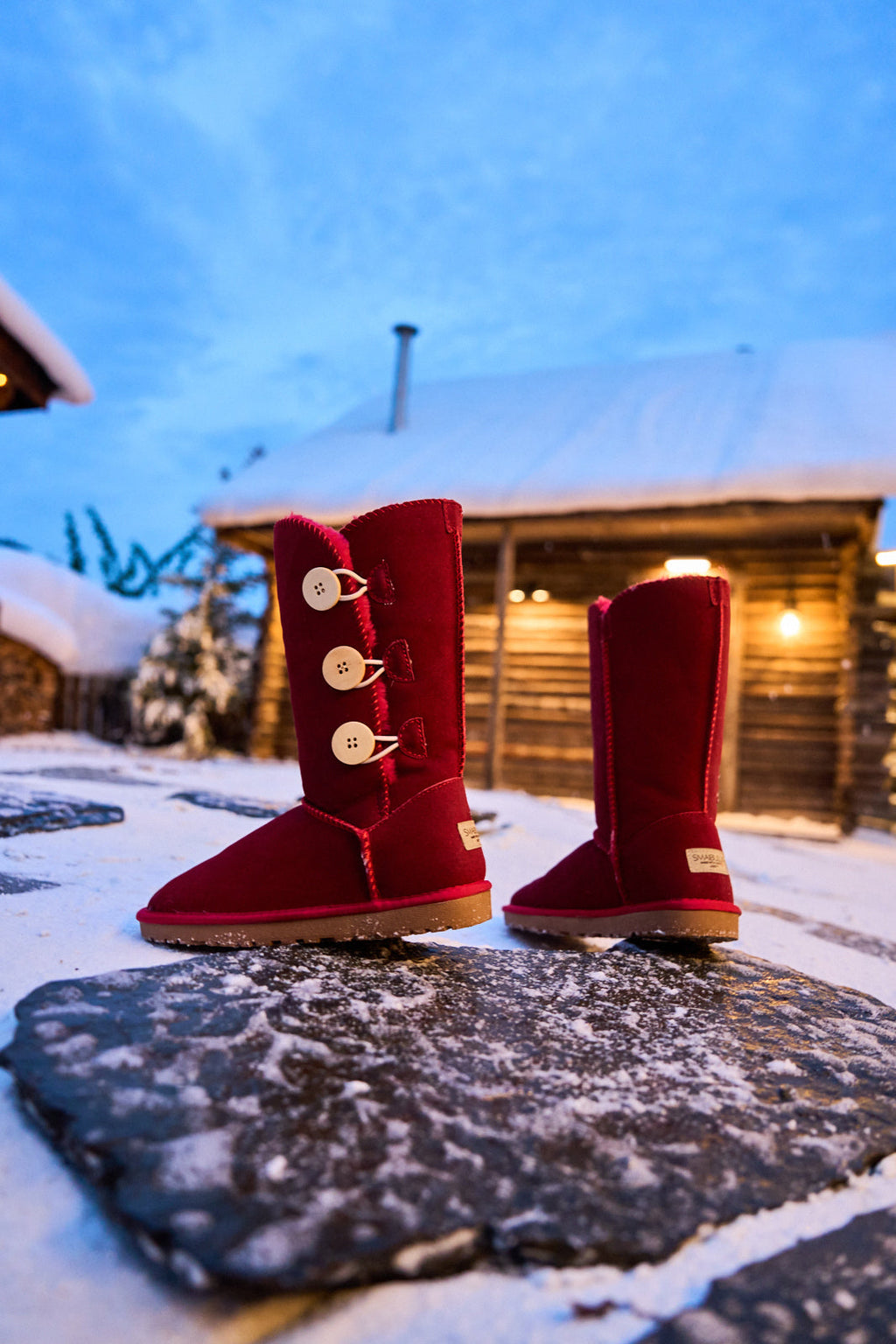 UGG Side Button Faux Fur-Lined Leather Suede Boots - Red