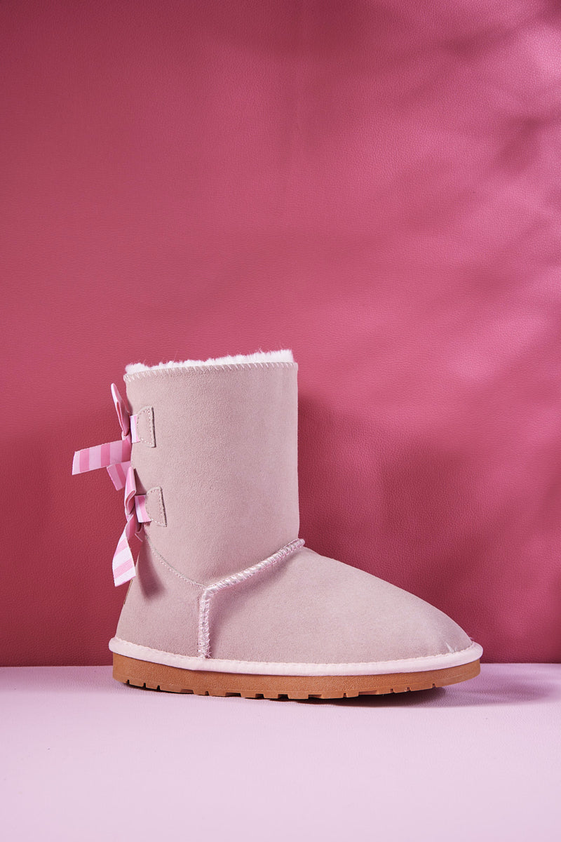 UGG Serenity Striped Bailey Bow Shearling Boots - Pink