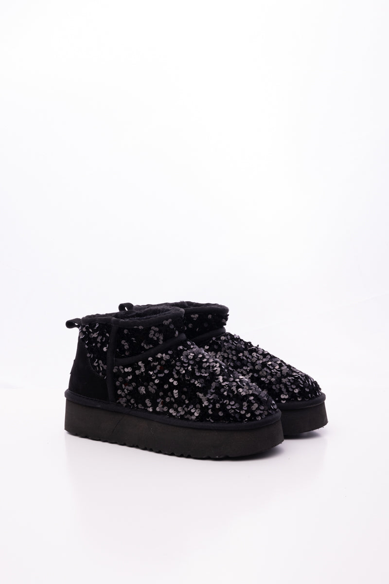UGG Mini Glitter Low Ankle Platform Boots - Black