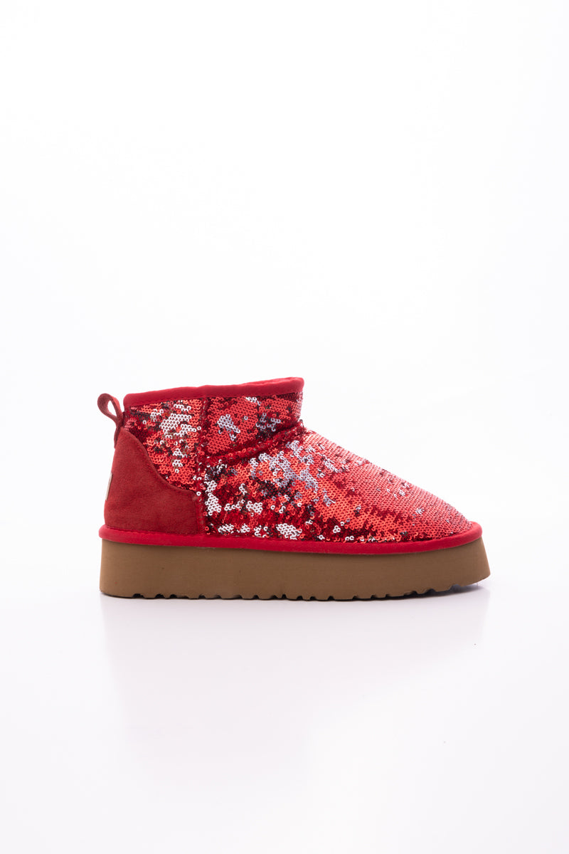 UGG Mini Glitter Low Ankle Platform Boots - Red