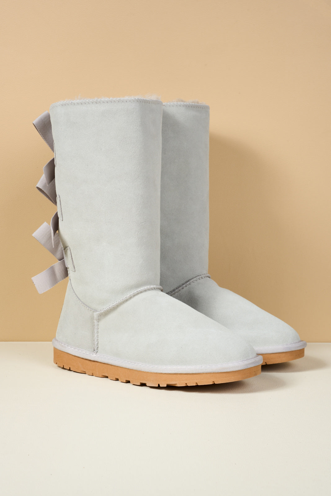 UGG Tri Ribbon Bow Suede Boots - Pale