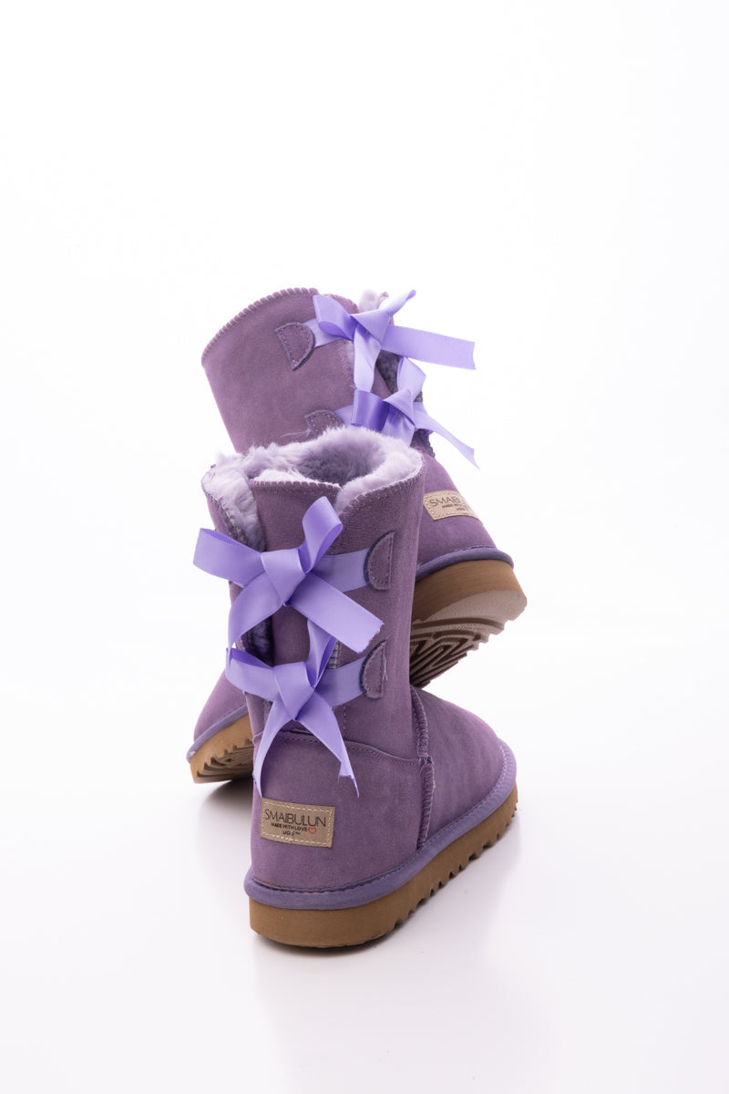 UGG Double Ballet Ribbon Bow Suede Shearling Boots - Lavender