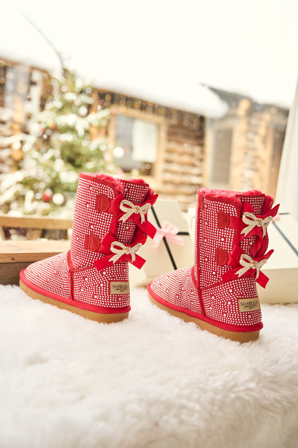 UGG Tay Tay Shine On Stage Diamond Bows Suede Boots - Red