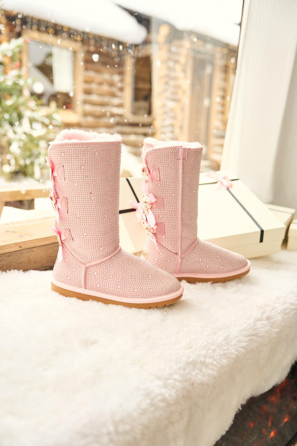 UGG Swifties Diamond Stage Ribbon Bows Suede Boots - Pink