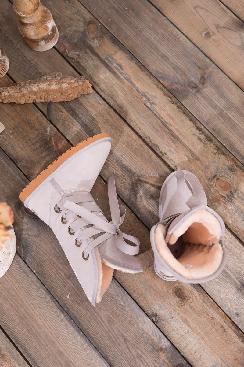UGG Ribbon Lace-Up Faux Fur-lined Suede Boot - Ash