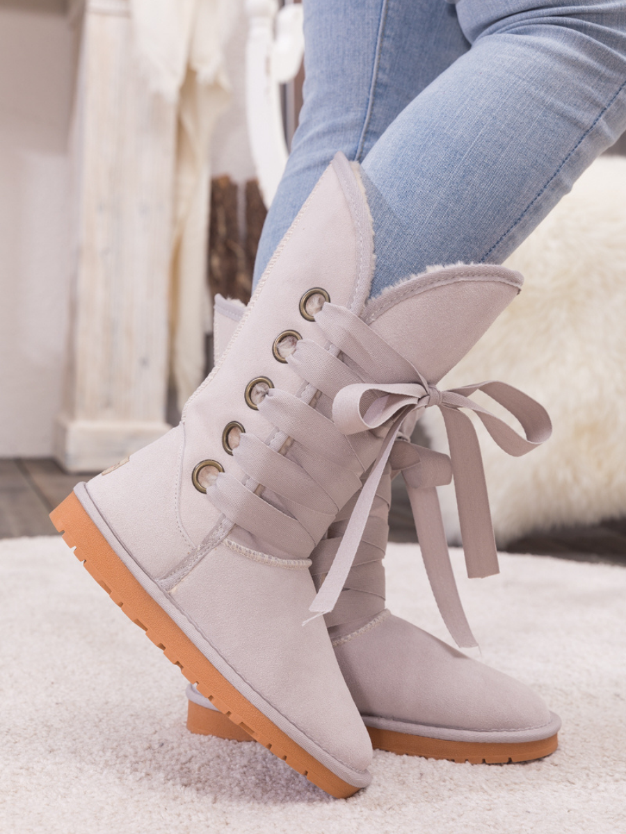 UGG Ribbon Lace-Up Faux Fur-lined Suede Boot - Ash
