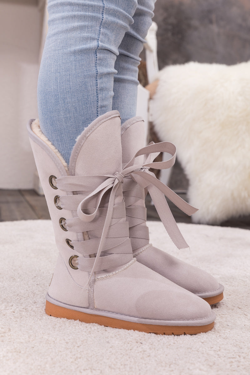 UGG Ribbon Lace-Up Faux Fur-lined Suede Boot - Ash
