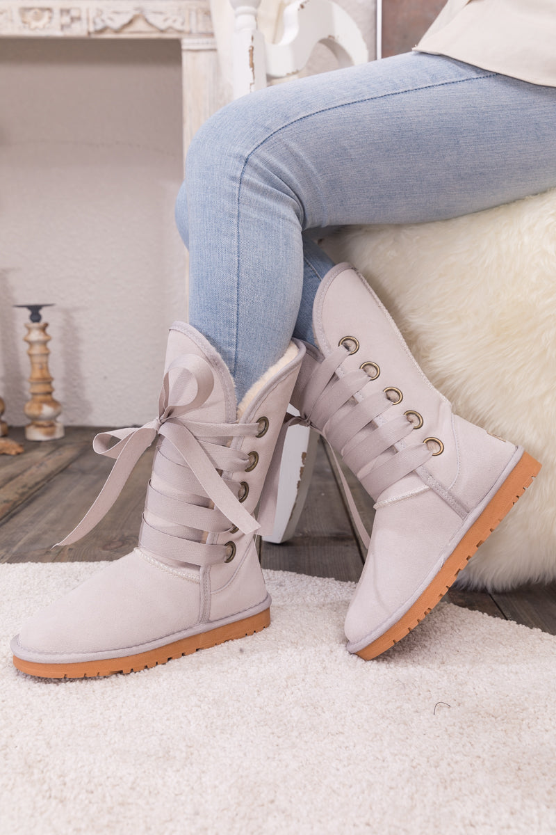 UGG Ribbon Lace-Up Faux Fur-lined Suede Boot - Ash