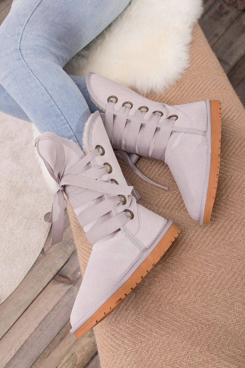 UGG Ribbon Lace-Up Faux Fur-lined Suede Boot - Ash