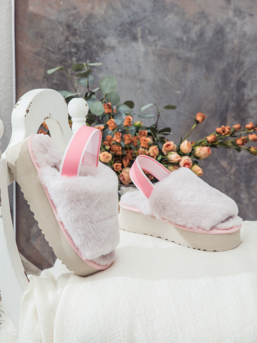 UGG Soft Woolen Fluffy Disco Sandal Slipper - Baby Pink