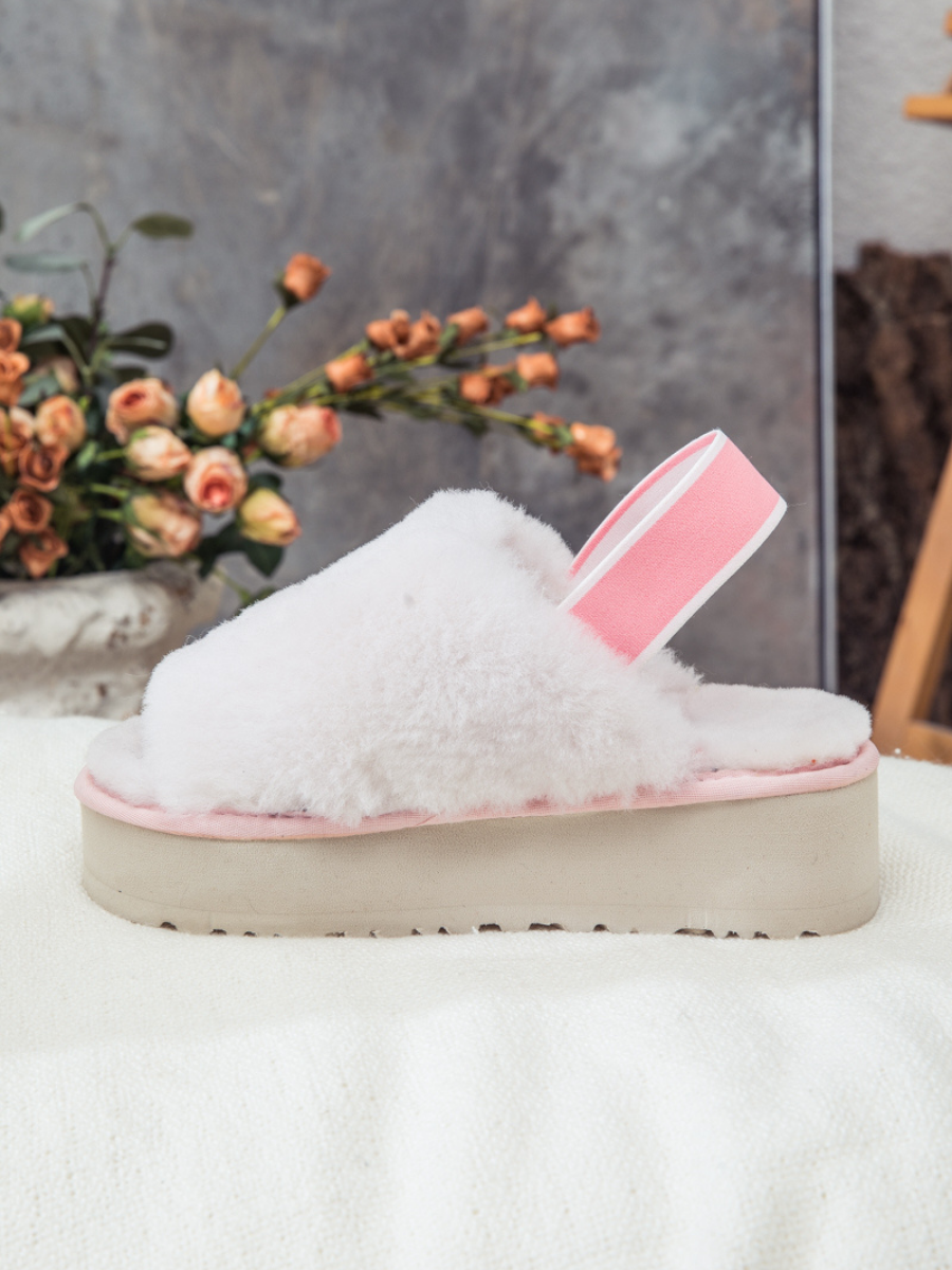 UGG Soft Woolen Fluffy Disco Sandal Slipper - Baby Pink
