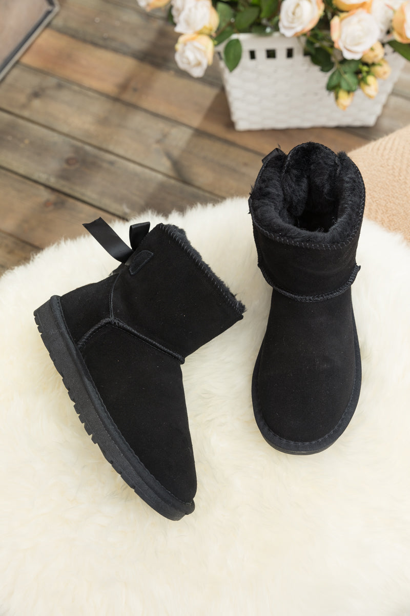 UGG Ribbon Bow Faux Fur-Lined Mini UGG Boots
