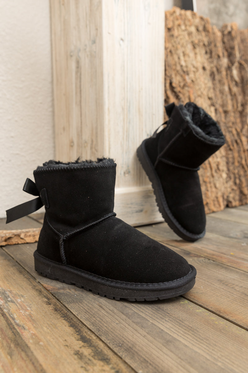 UGG Ribbon Bow Faux Fur-Lined Mini UGG Boots