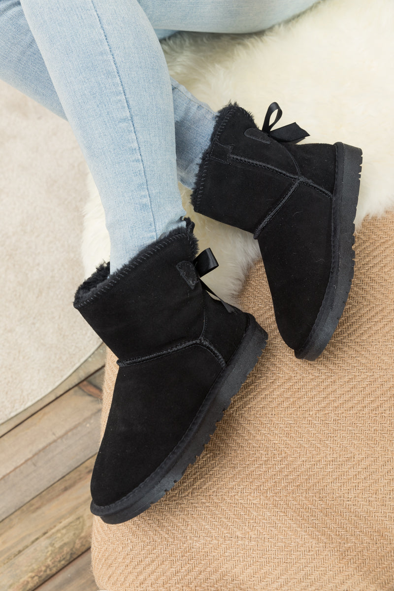UGG Ribbon Bow Faux Fur-Lined Mini UGG Boots