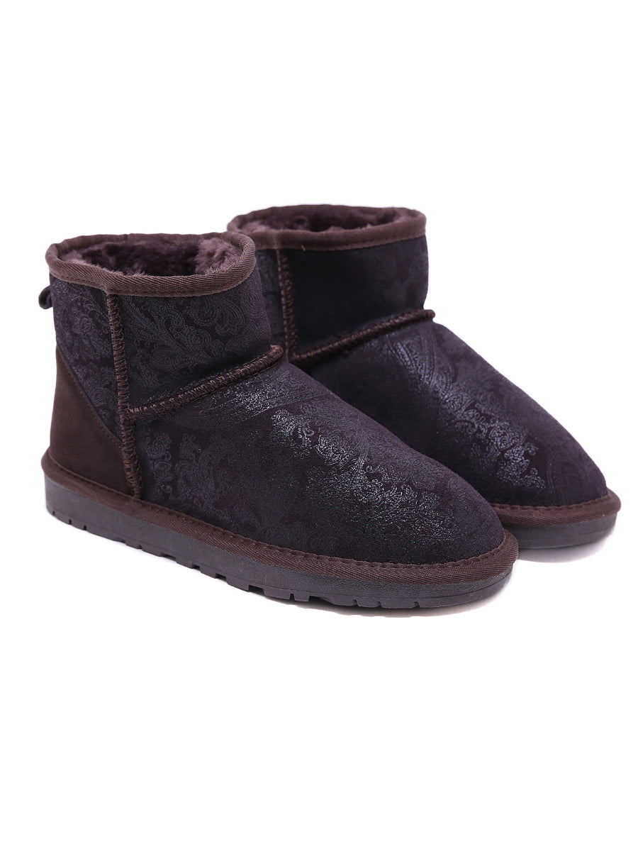 UGG Embroidered Faux Fur-Lined Leather Suede Boot