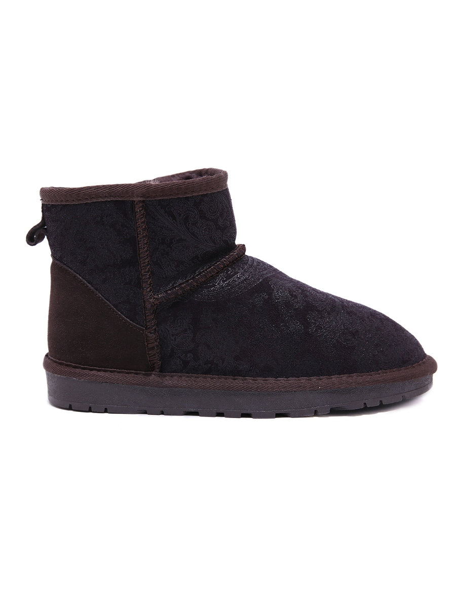 UGG Embroidered Faux Fur-Lined Leather Suede Boot