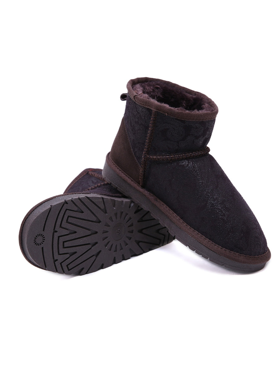 UGG Embroidered Faux Fur-Lined Leather Suede Boot