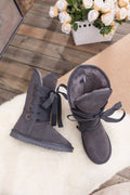 UGG Ribbon Lace-Up Faux Fur-lined Suede Boot - Charcoal