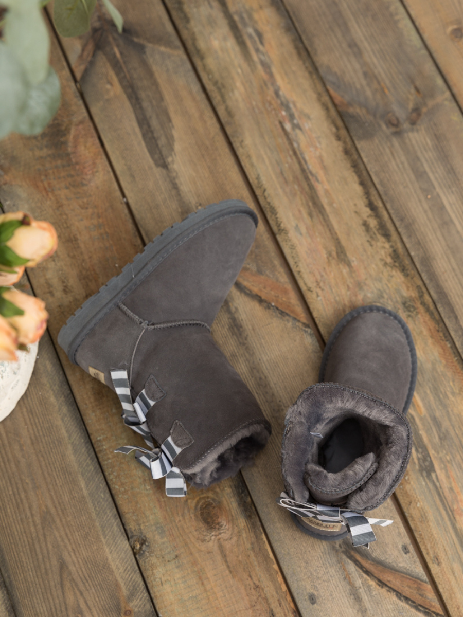 UGG Serenity Striped Bailey Bow Shearling Boots - Grey