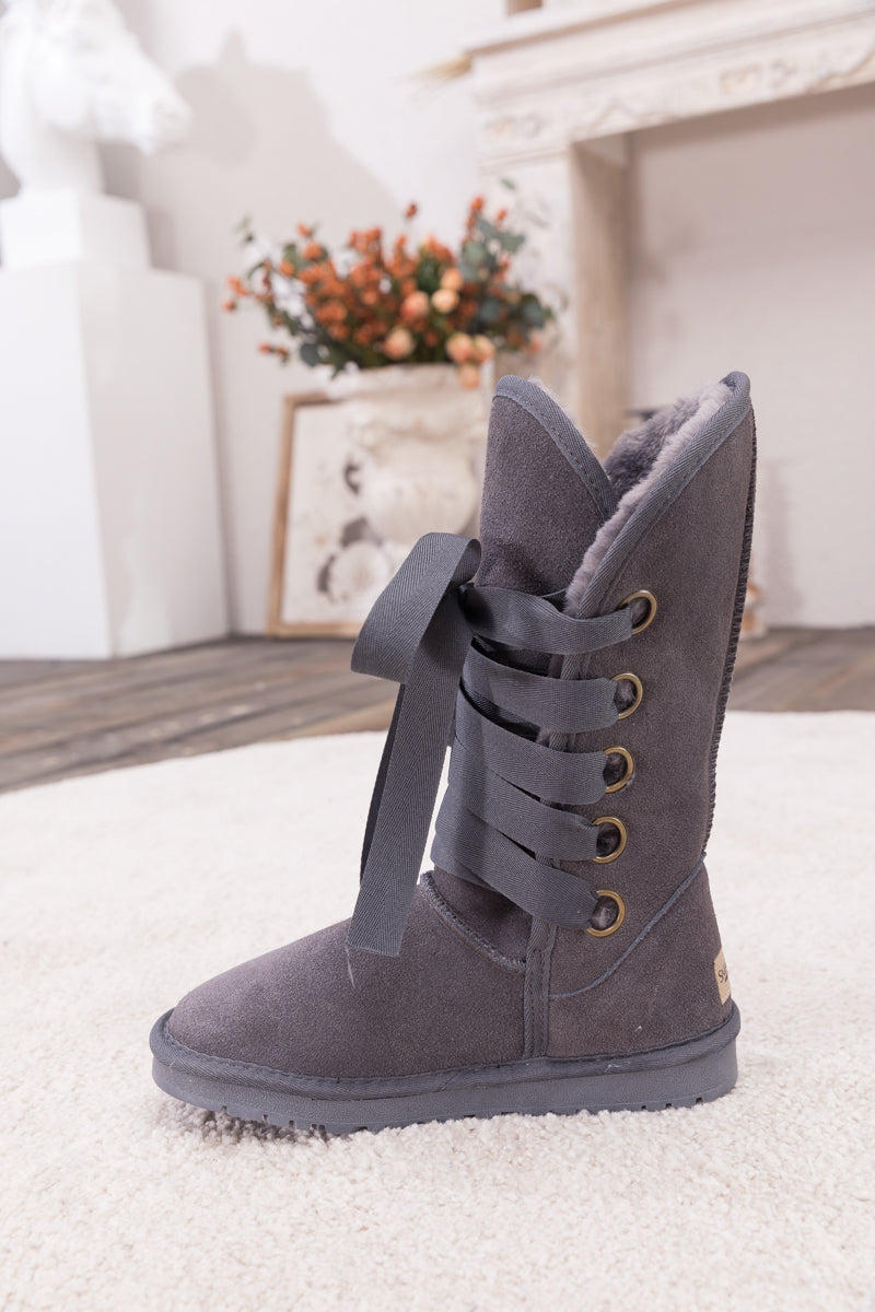 UGG Ribbon Lace-Up Faux Fur-lined Suede Boot - Charcoal