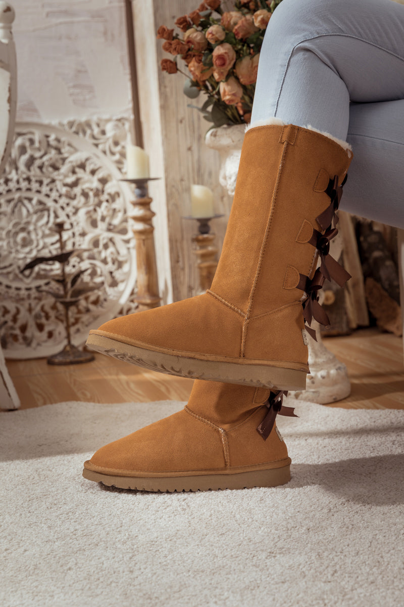 UGG Tri Ribbon Bow Suede Boots - Chestnut