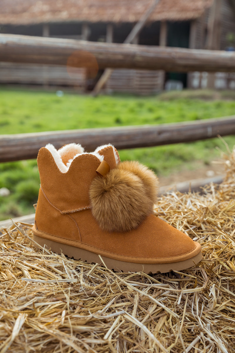 UGG Faux Fur Balls Suede Boot - Chestnut