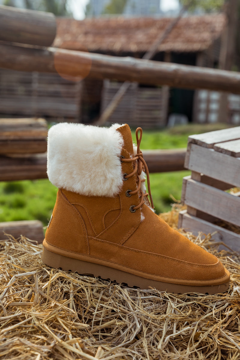 UGG Wool-Lined Suede Tie Up UGG Boots - Chestnut