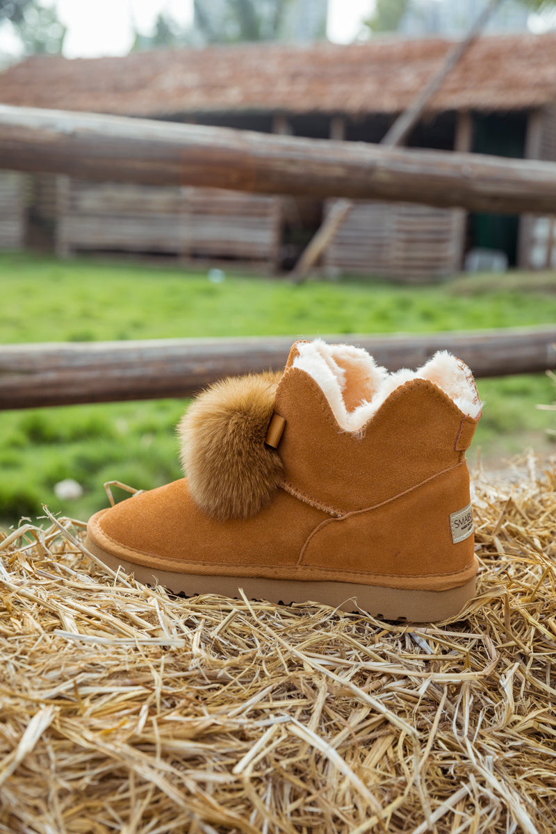 UGG Faux Fur Balls Suede Boot - Chestnut