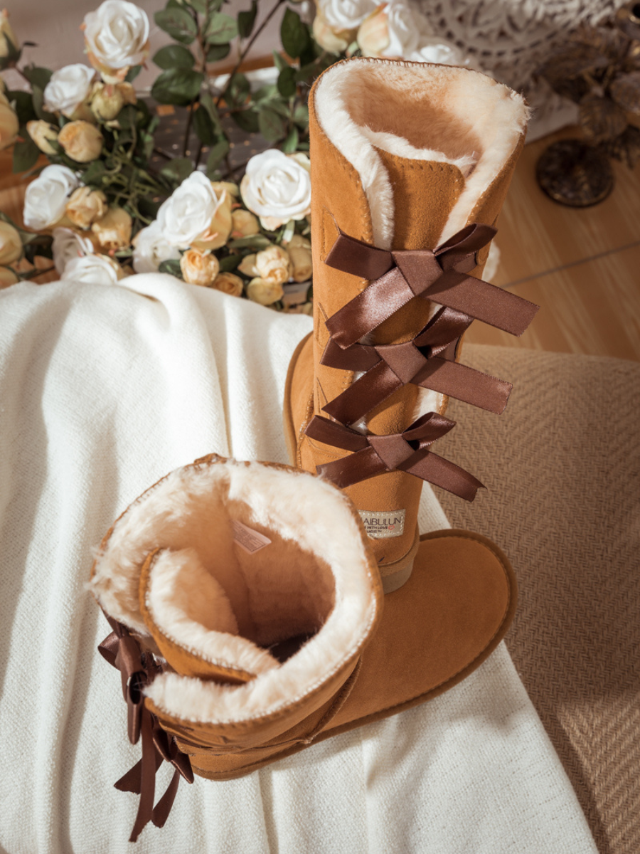 UGG Tri Ribbon Bow Suede Boots - Chestnut