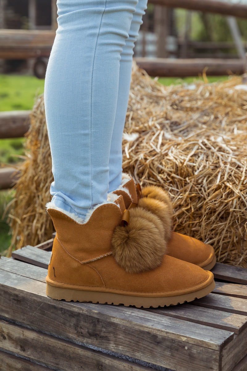 UGG Faux Fur Balls Suede Boot - Chestnut