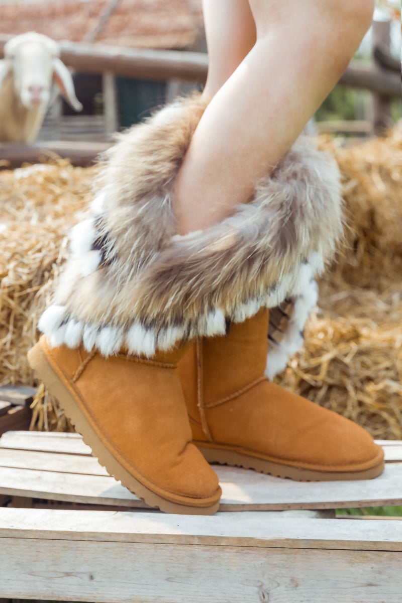 UGG Faux Fur Wool-Lined Grazing Calf Boots - Chestnut