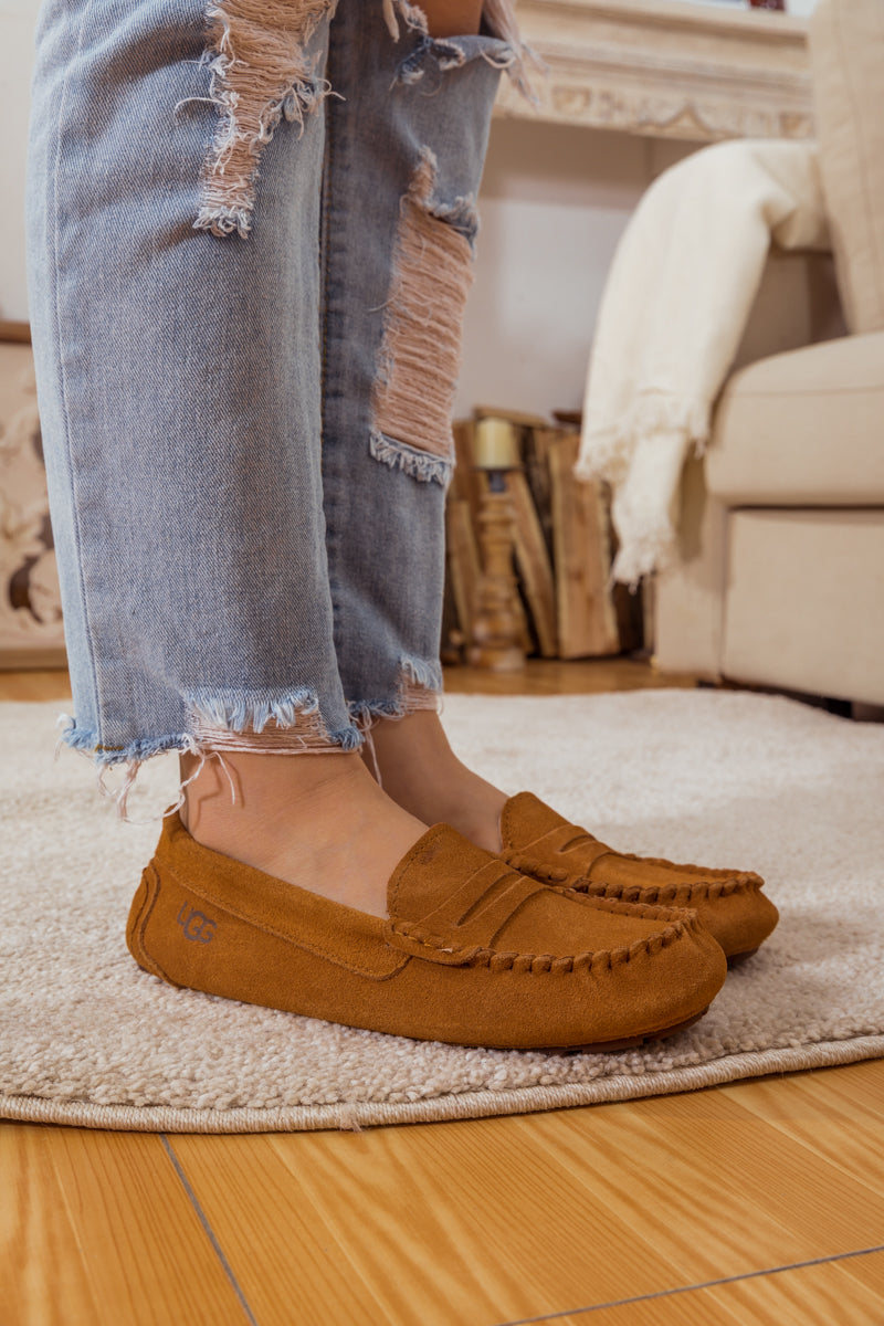 UGG Leather Suede Moccasin Loafer - Chestnut