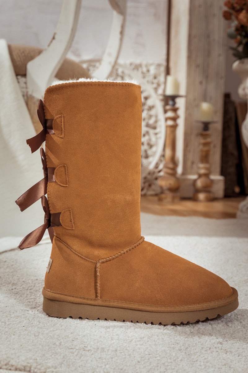 UGG Tri Ribbon Bow Suede Boots - Chestnut