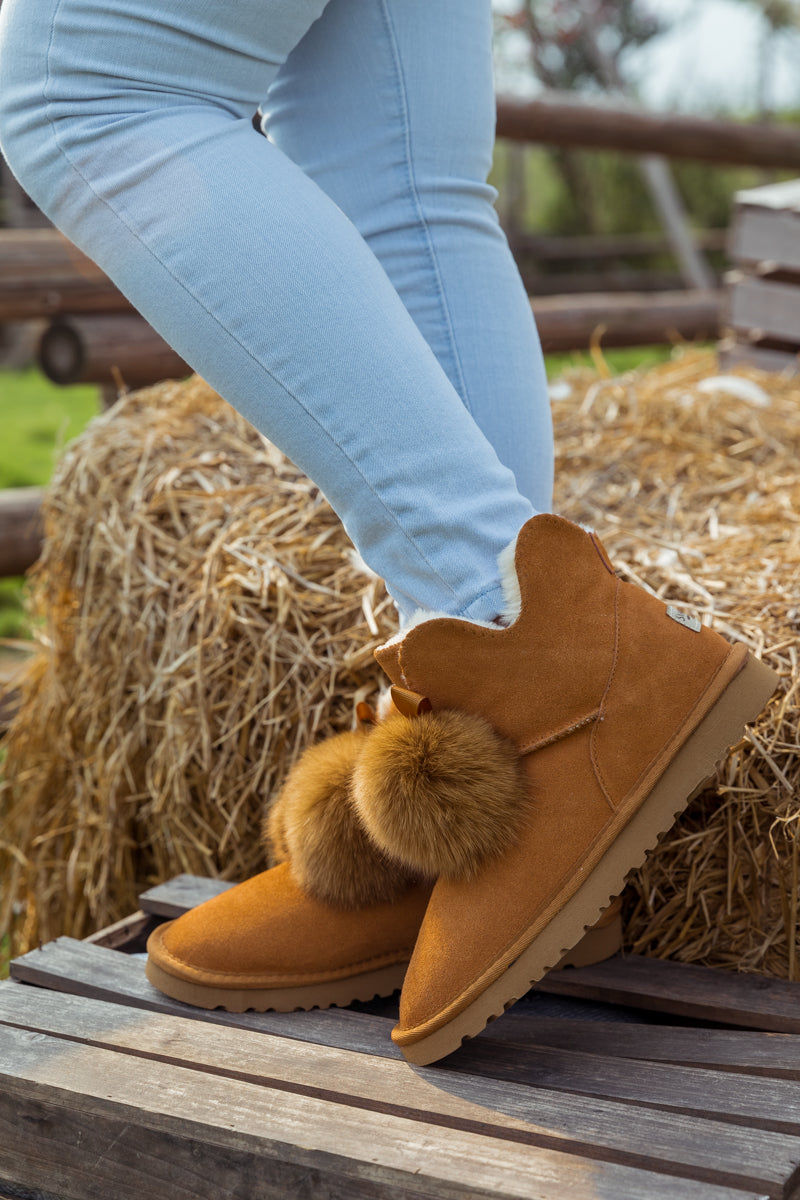 UGG Faux Fur Balls Suede Boot - Chestnut